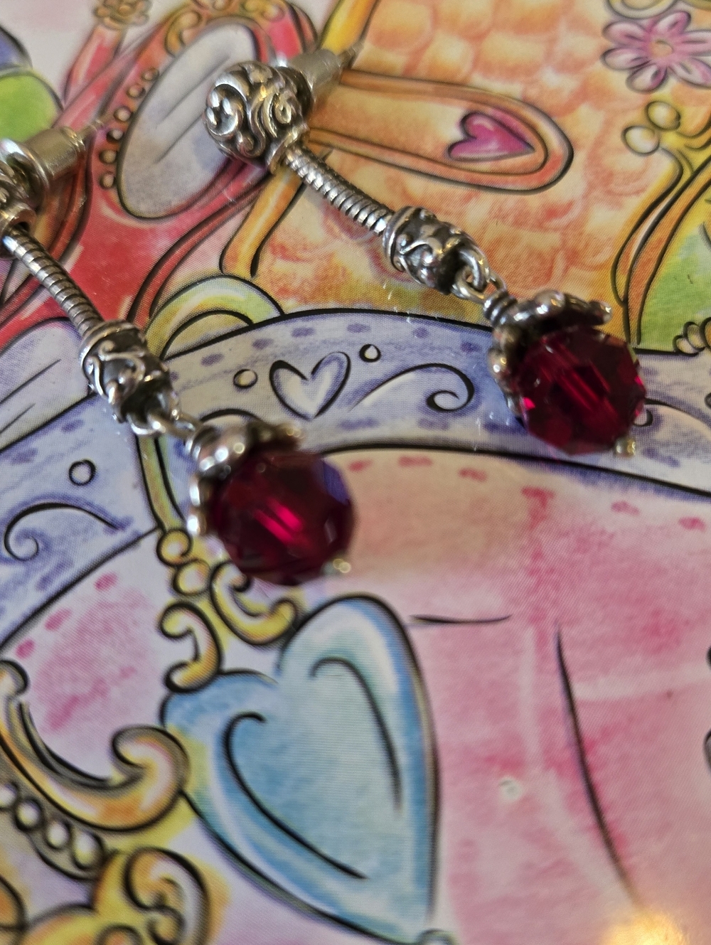 Brighton "Glass Mountain" Silver Drop Earrings with Deep Red Faceted Beads 1.5" - Picture 5 of 7